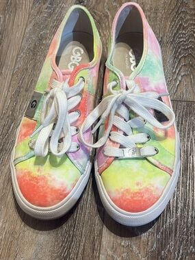 G by Guess Tie-Dye Canvas Sneakers - Pink, Green, Yellow, Orange